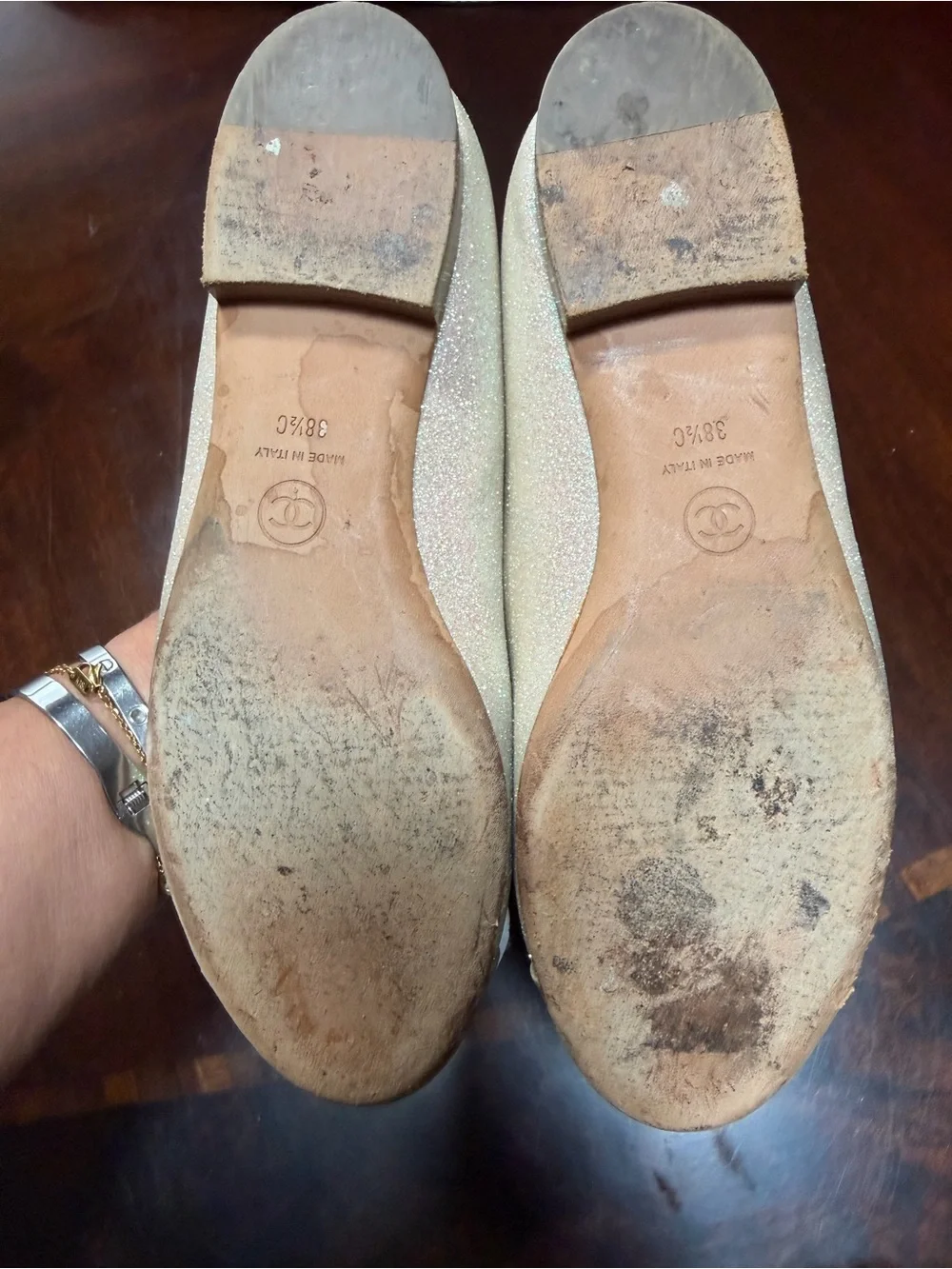 CHANEL Beige Floral Camellia Ballet Flats